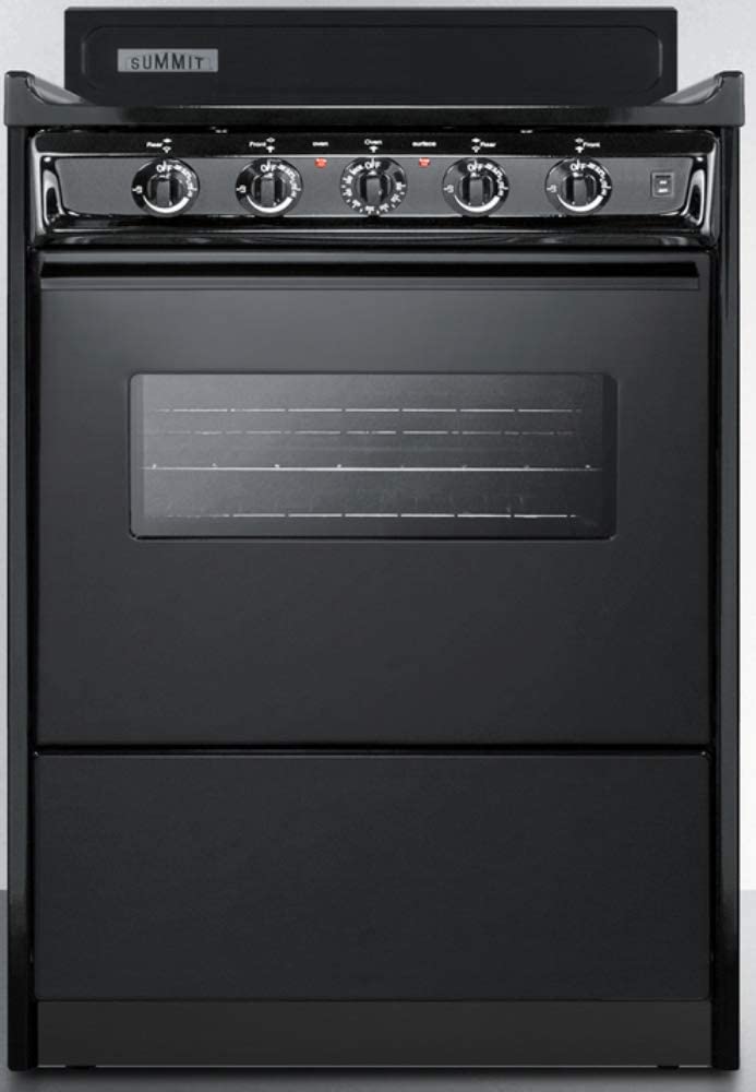 Summit Appliance TEM610CW 24&#34; Wide Range in Black with Oven Window, Interior Light, Lower Storage Compartment, Broiler Tray, Chrome Drip Pans, Recessed Oven Door, Push-to-turn Burner Knobs