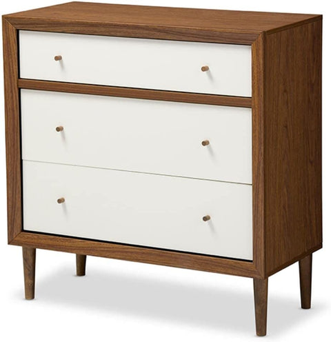 Baxton Studio FP-6782-Walnut/White chests-of-Drawers, Medium, White and Walnut