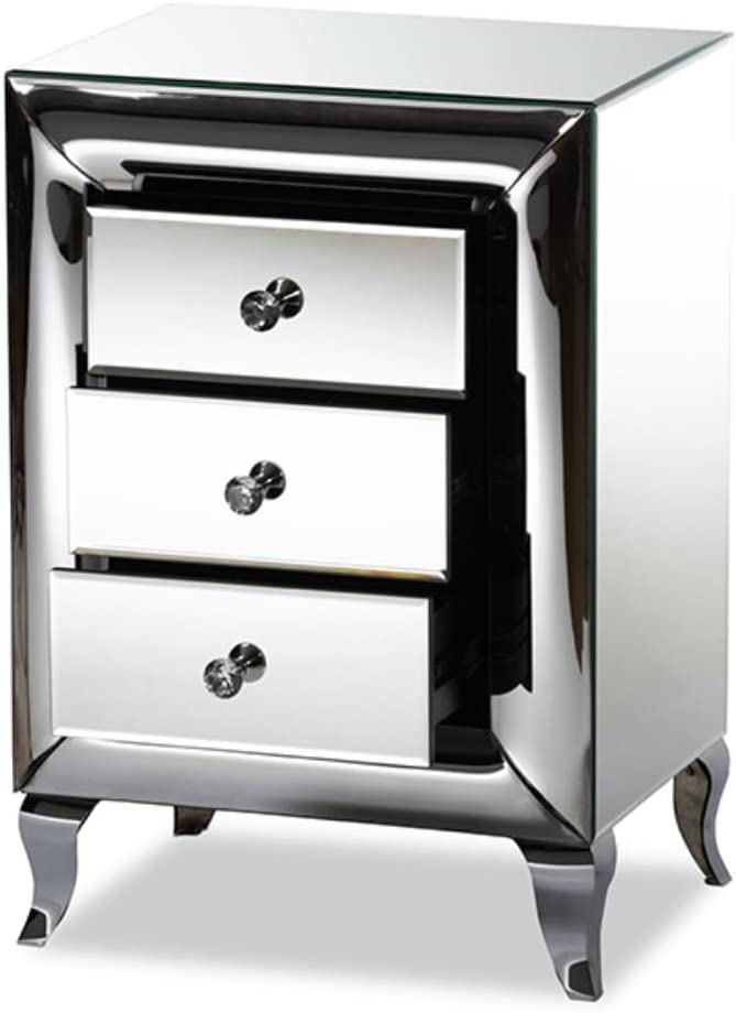 Baxton Studio Pauline Contemporary Glam and Luxe Mirrored 3-Drawer Nightstand