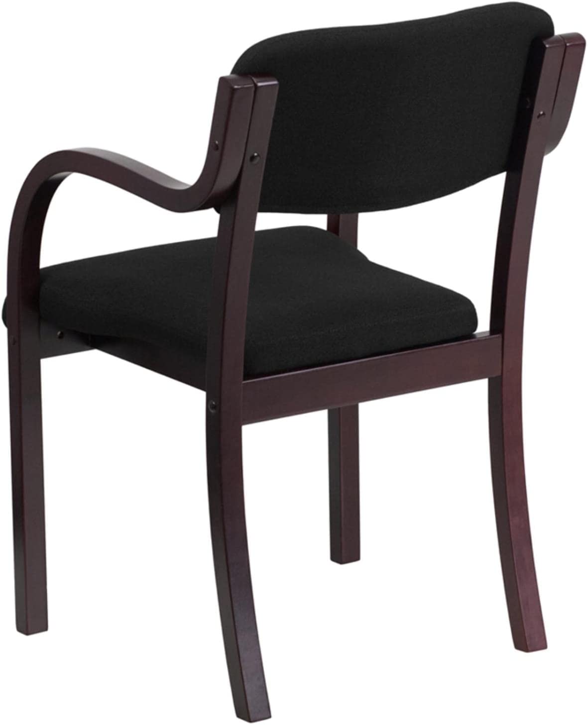 Flash Furniture Contemporary Mahogany Wood Side Reception Chair with Arms and Black Fabric Seat