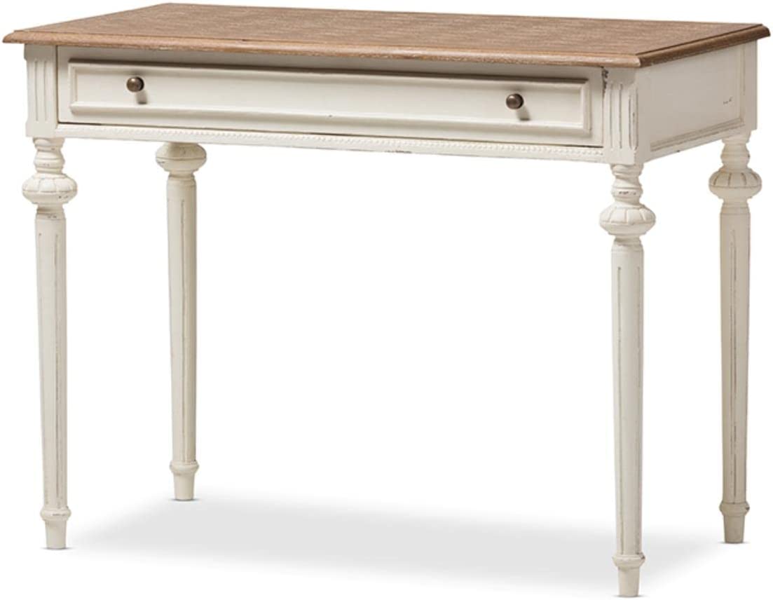 Baxton Studio Marquetterie French Provincial Weathered Oak and Whitewash Writing Desk