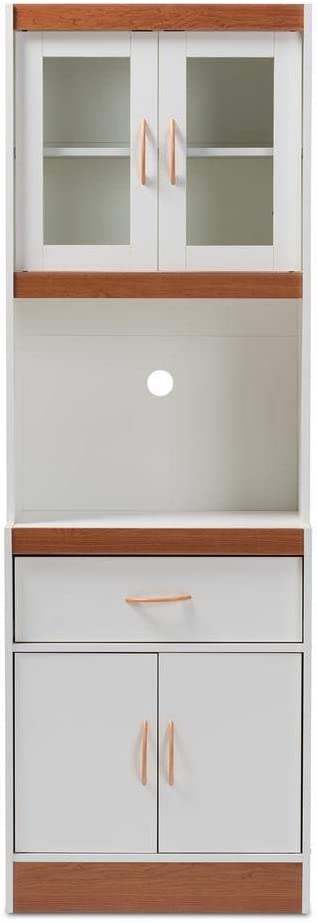 Baxton Studio Laurana Modern and Contemporary White and Cherry Finished Kitchen Cabinet and Hutch