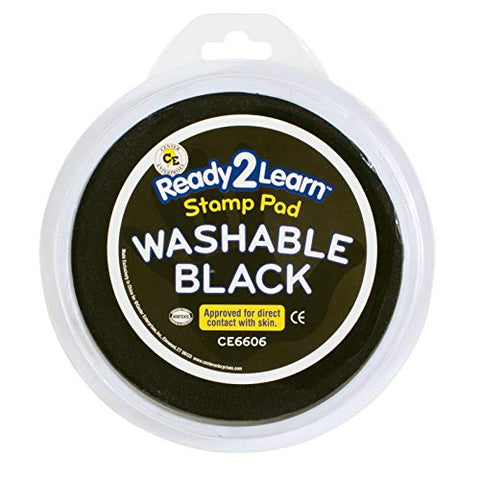 READY 2 LEARN Jumbo Circular Washable Stamp Pad - Black - 5.75&#34; dia. - Non-Toxic - Fade Resistant - Ideal Size for Handprints and Footprints