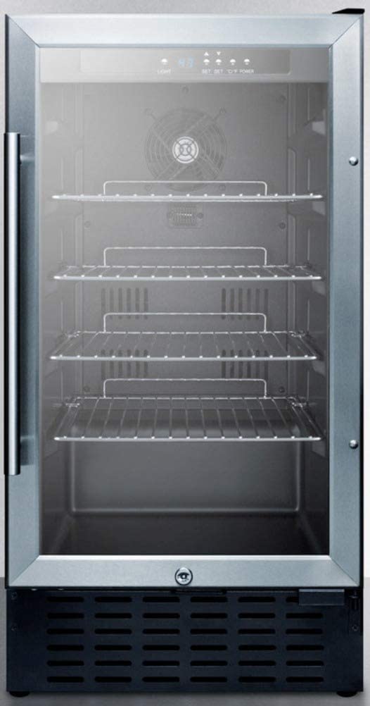 Summit Appliance SCR1841BCSS 18&#34; Wide Undercounter Glass Door All-Refrigerator with Digital Controls, Auto Defrost, Digital Thermostat, Lock, LED Light and Stainless Wrapped Steel Cabinet