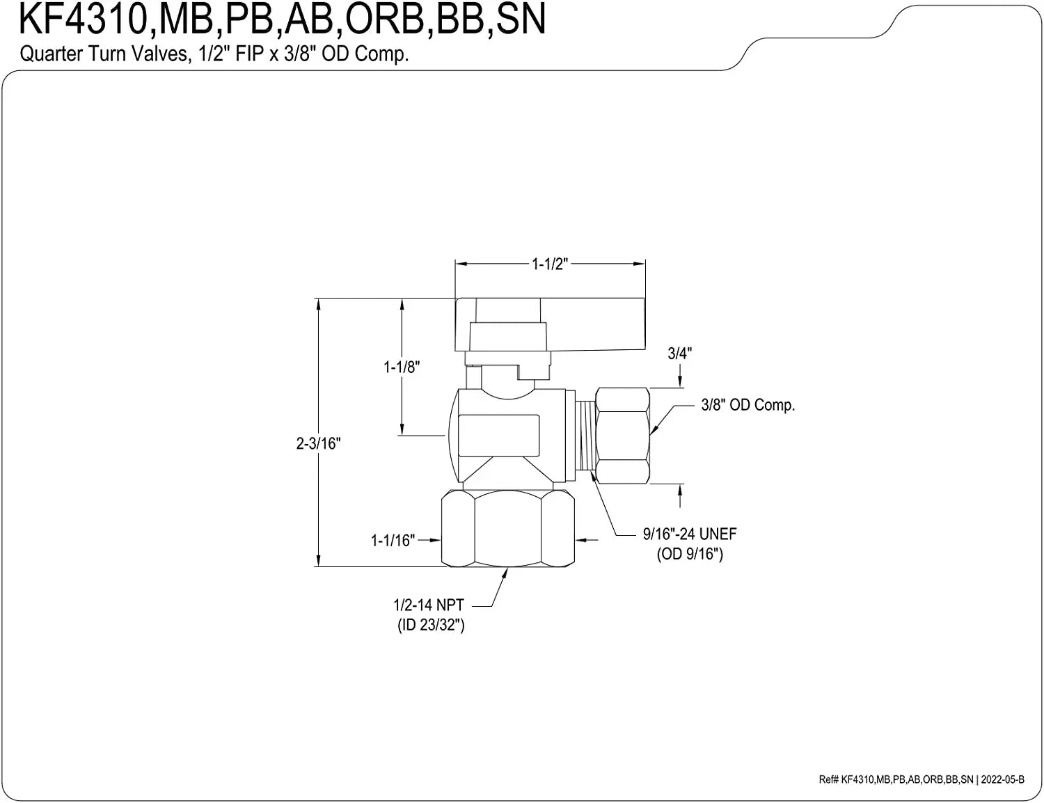 Kingston Brass KF4310ORB Baseline 1/2-Inch FIP x 3/8-Inch OD Comp Angle Stop Valve, Oil Rubbed Bronze