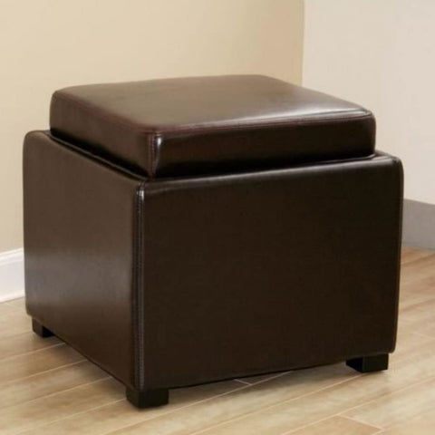 Wholesale Interiors Baxton Studio Dark Brown Leather Ottoman with Reversible Tray-Top
