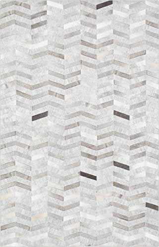 Pasargad Home Hand-Loomed Cowhide Sari Silk Area Rug- 4 foot 0 inches X 6 foot 0 inches Silver