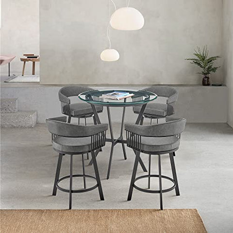 Armen Living Naomi and Chelsea 5-Piece Counter Height Dining Set in Black Metal and Grey Faux Leather