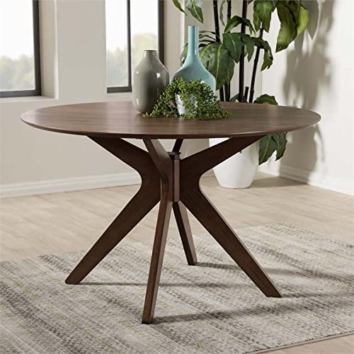 Baxton Studio Monte Round Dining Table in Walnut Brown