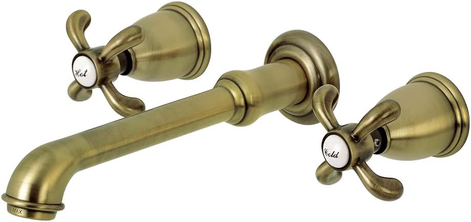 Kingston Brass KS7123TX 8-Inch Center Wall Mount Bathroom Faucet, Antique Brass