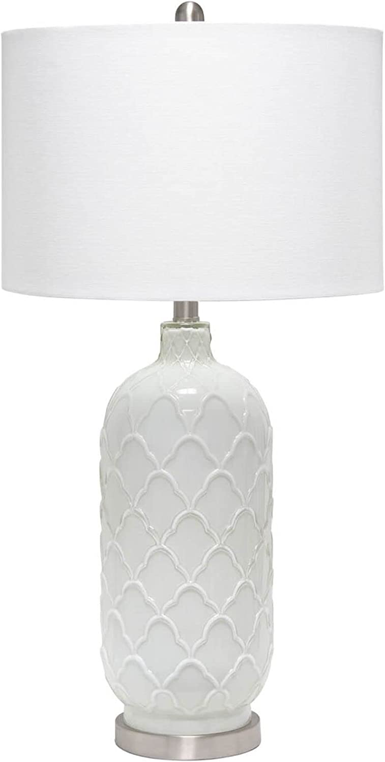 Lalia Home Contemporary Argyle Classic White Table Lamp with Fabric Shade