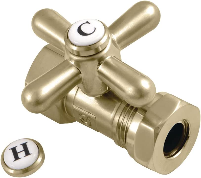 Kingston Brass CC44157X Vintage Quarter Turn Valves (1/2-Inch FIP X 1/2-Inch and 7/16-Inch O.D. Slip Joint), Brushed Brass