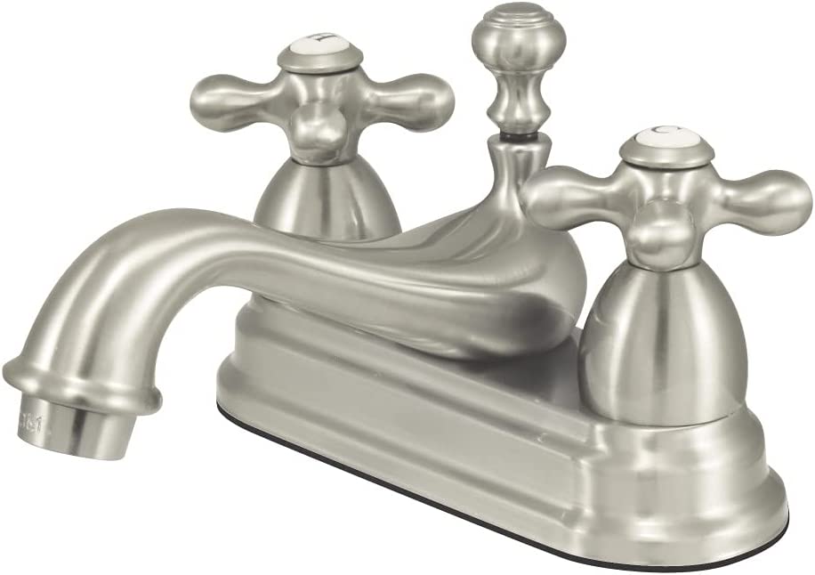Kingston Brass KS1978PX Heritage Widespread Lavatory Faucet with Porcelain Cross Handle, Brushed Nickel