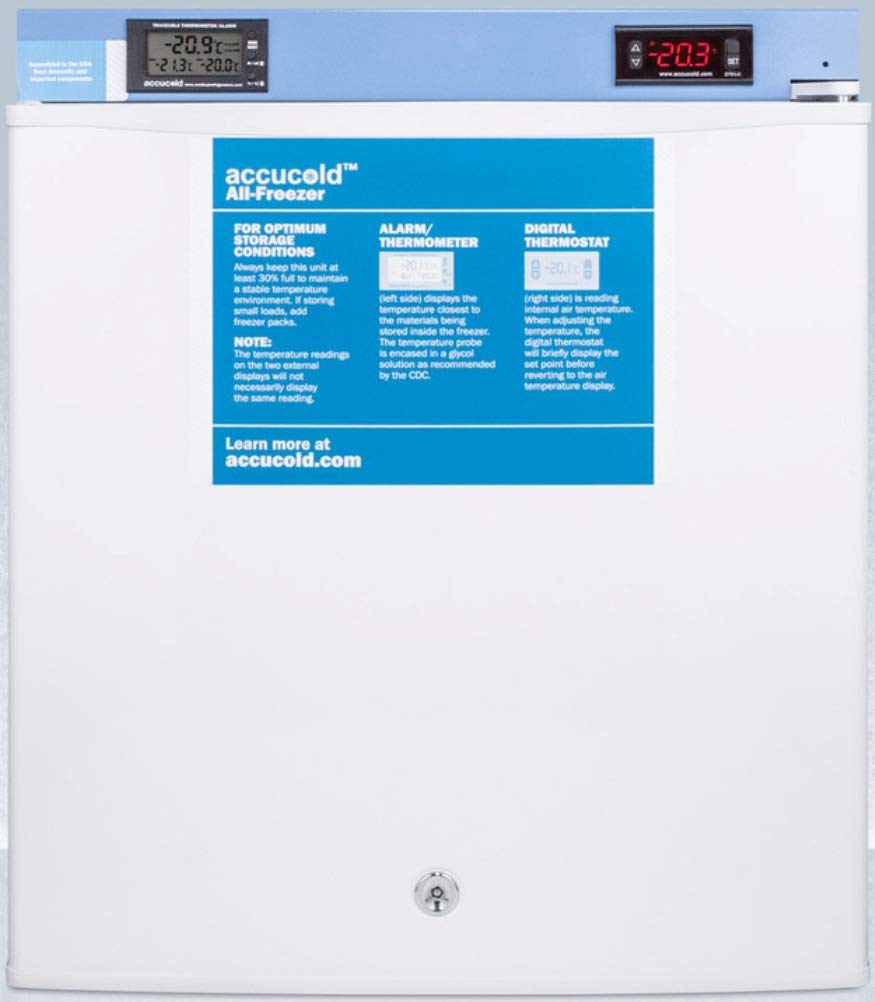 Summit FS24LMED2 Accucold MED2 19 Inch Wide 1.4 Cu. Ft. Free Standing Medical Freezer with Digital Display and Door Lock