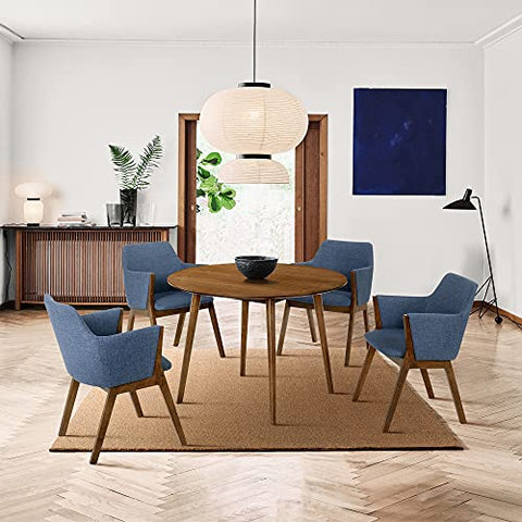 Armen Living Arcadia and Renzo Round 5 Piece Dining Set, 42&#34;, Blue/Walnut Wood
