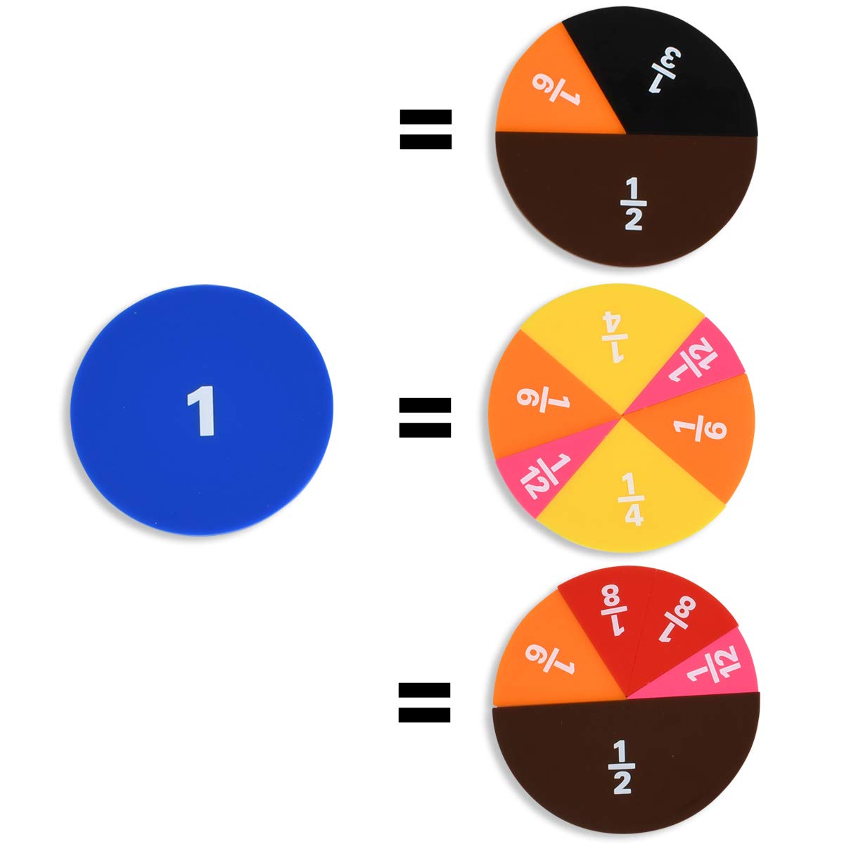 edxeducation Fraction Circles - Set of 51 - 9 Values and Colors - Teach Fraction Equivalents and Parts to Whole