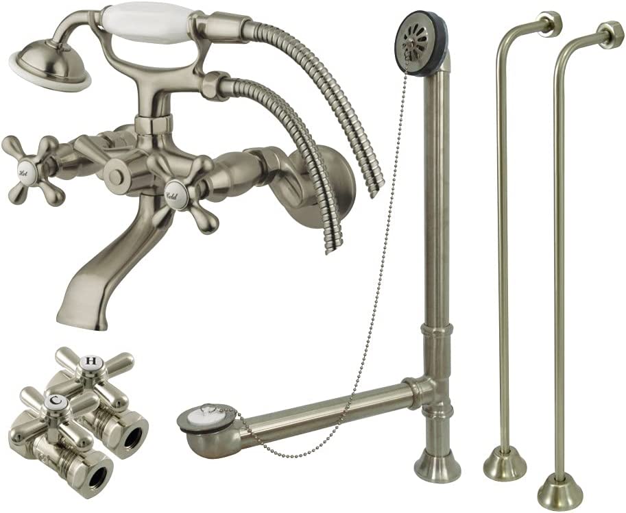 KINGSTON BRASS CCK265SN Vintage Wall Mount Clawfoot Faucet Package, Brushed Nickel