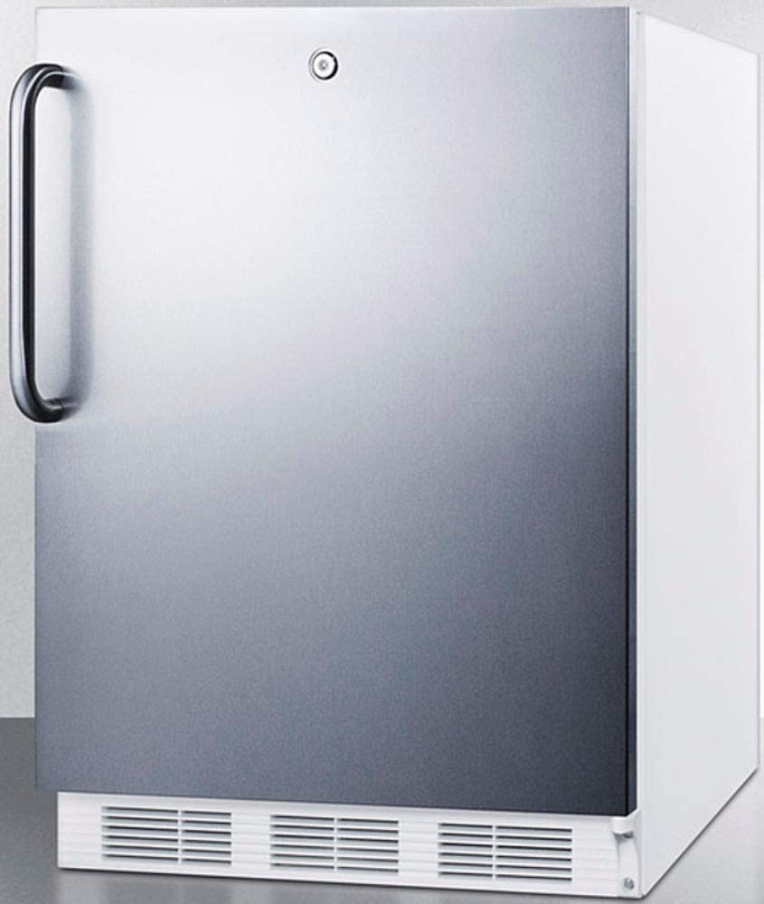 Summit Appliance CT66LWSSTBADA ADA Compliant Freestanding Refrigerator-Freezer with Lock, Dual Evaporator Cooling, Cycle Defrost, Lock, Stainless Steel Door, Towel Bar Handle and White Cabinet