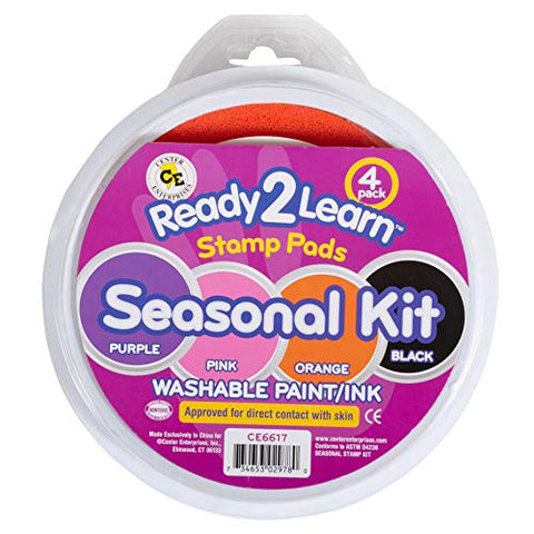 READY 2 LEARN Jumbo Circular Washable Stamp Pads - Seasonal - Set of 4 - Purple, Pink, Orange and Black - 5.75&#34; dia. - Non-Toxic - Fade Resistant - Ideal Size for Handprints and Footprints