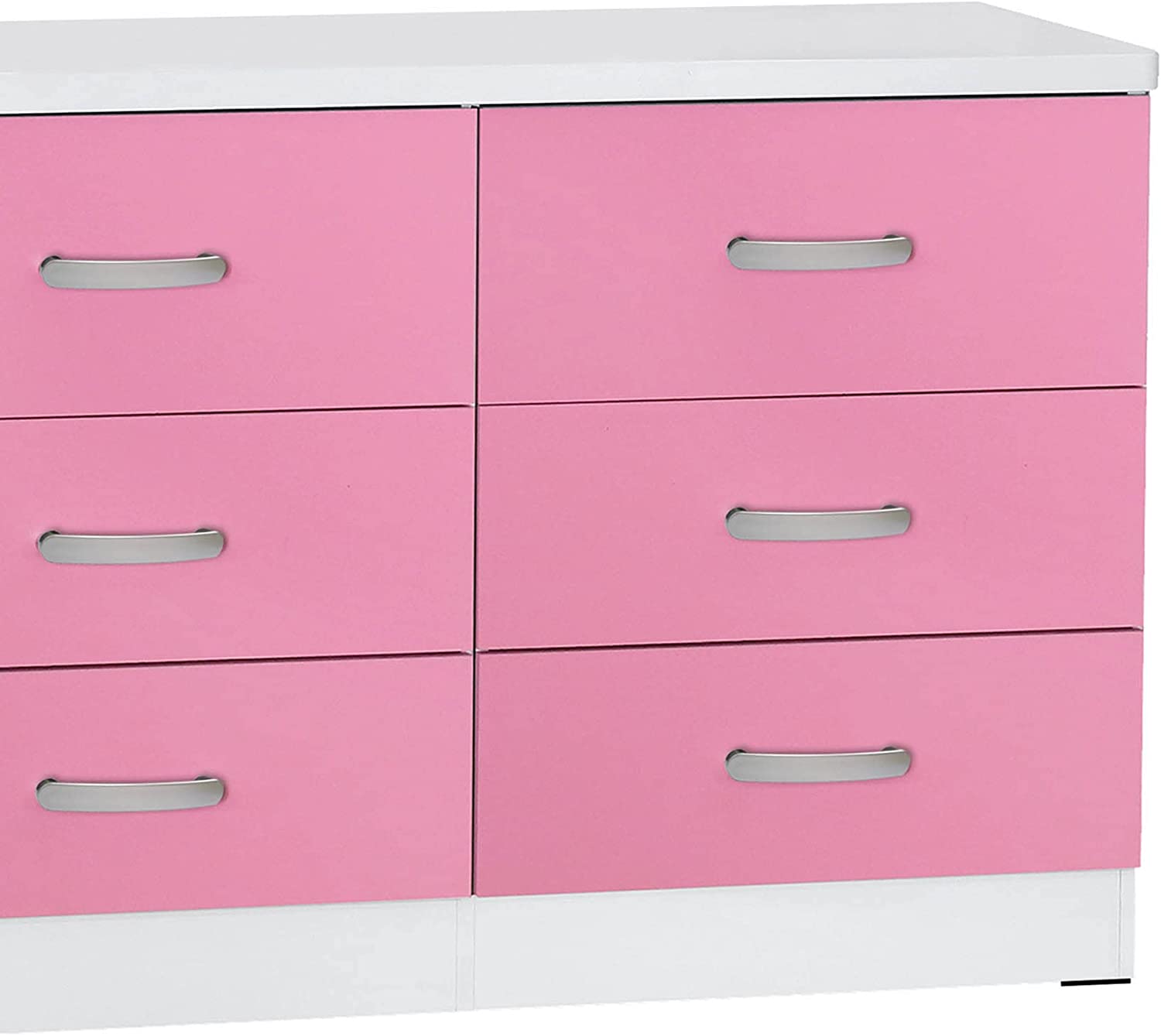 Better Home Products DD and PAM 6 Drawer Engineered Wood Dresser in White and Pink