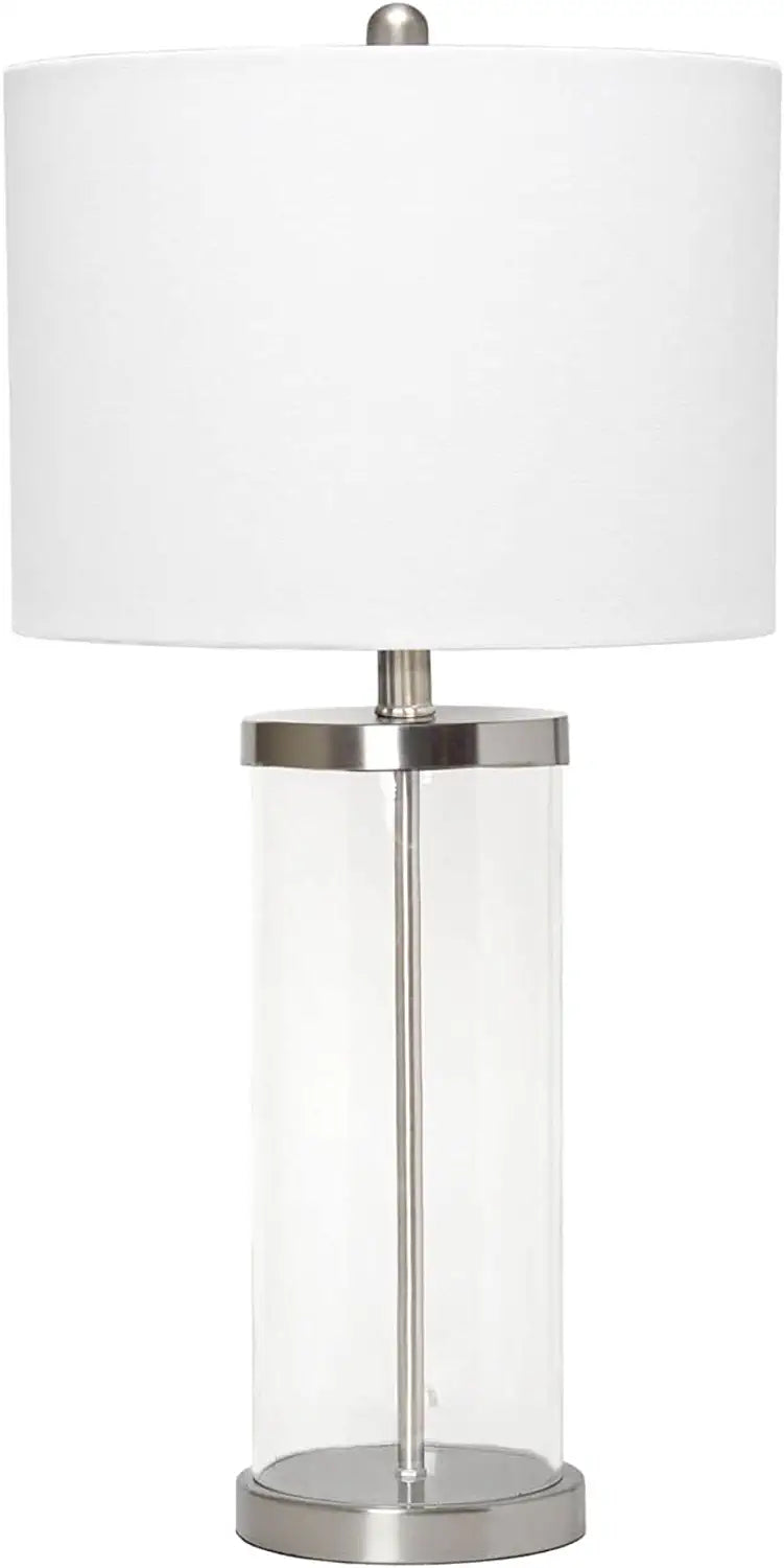 Lalia Home Contemporary Entrapped Glass Table Lamp with Fabric Shade - Brushed Nickel/White