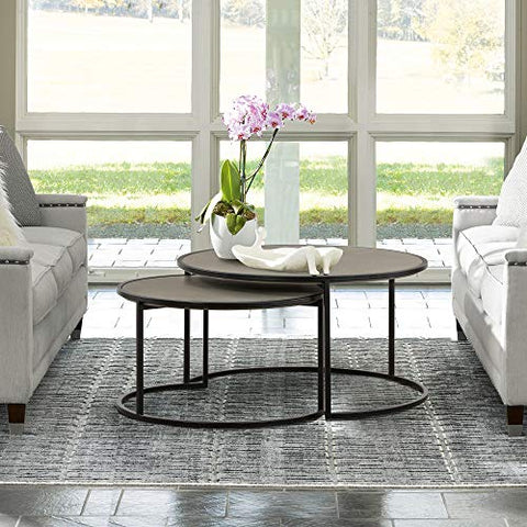 Armen Living Rina Concrete and Black Metal 2 Piece Nesting Coffee Table Set, Medium Grey