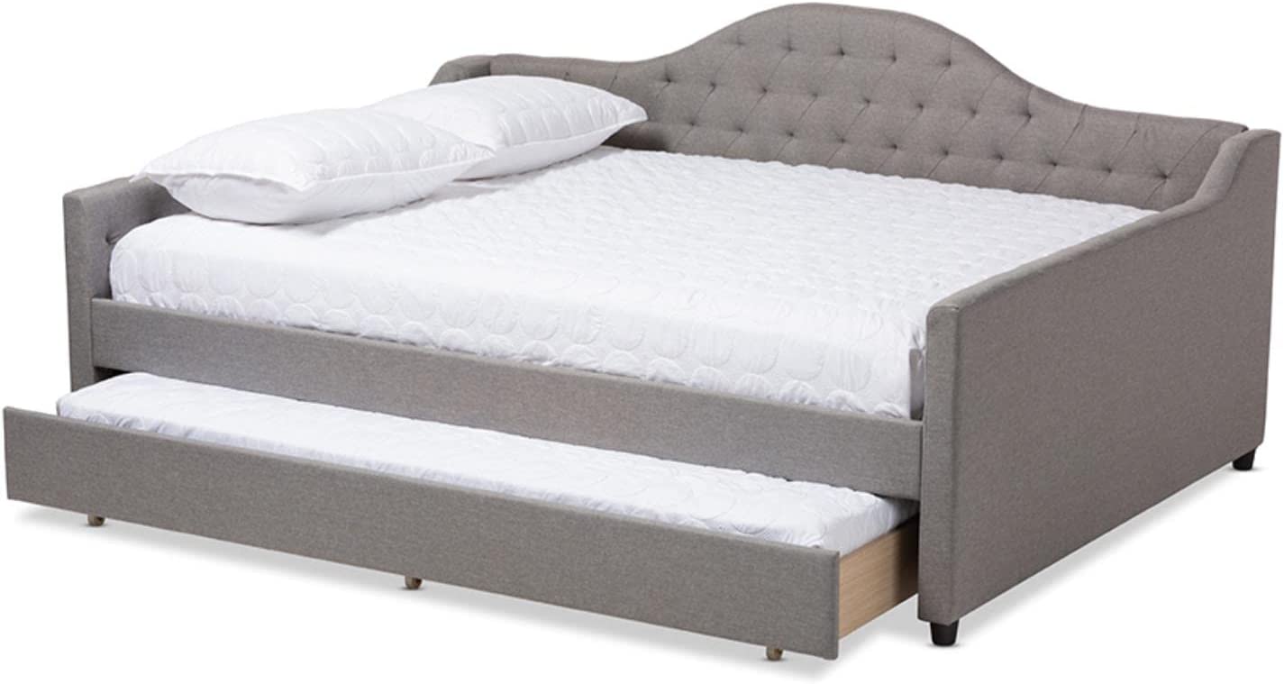 Baxton Studio Eliza Modern and Contemporary Grey Fabric Upholstered Full Size Daybed with Trundle