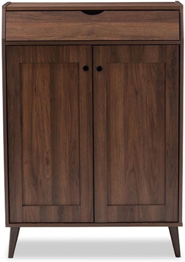 Baxton Studio Cormier Mid-Century Modern Walnut Brown Finished 2-Door Wood Entryway Shoe Storage Cabinet