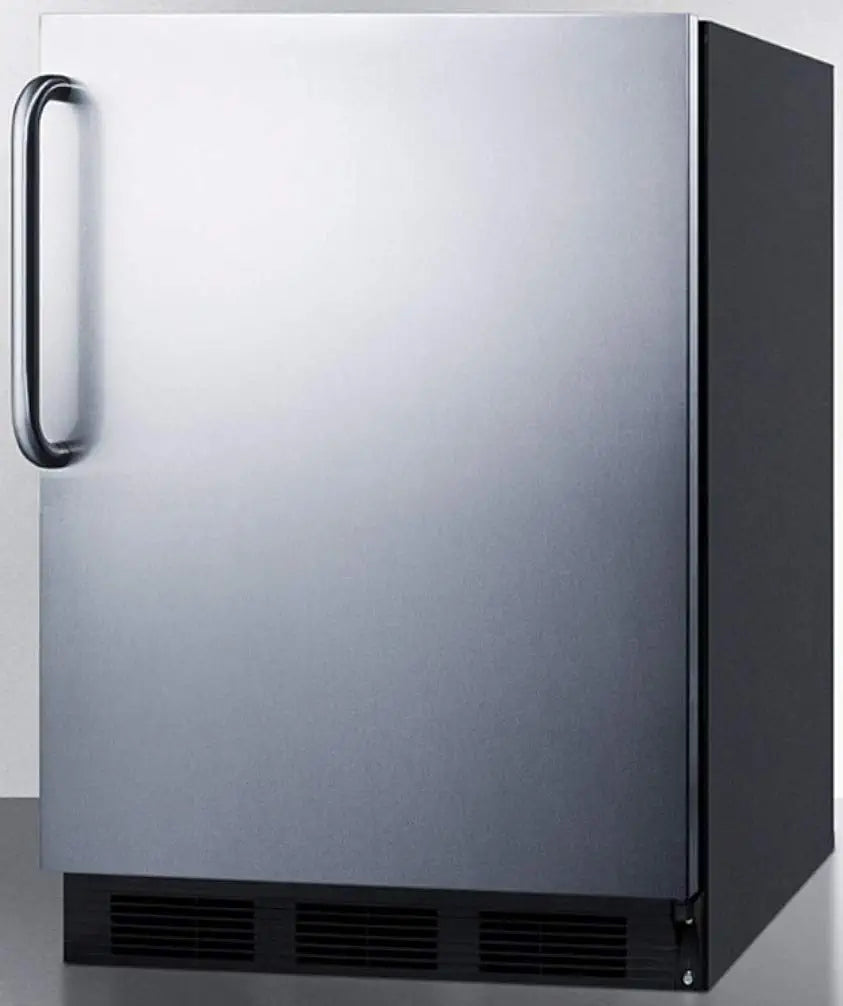 Summit Appliance CT663BKSSTB Freestanding Counter Height Refrigerator-Freezer for Residential Use, Cycle Defrost with Stainless Steel Wrapped Door, Professional Towel Bar Handle and Black Cabinet