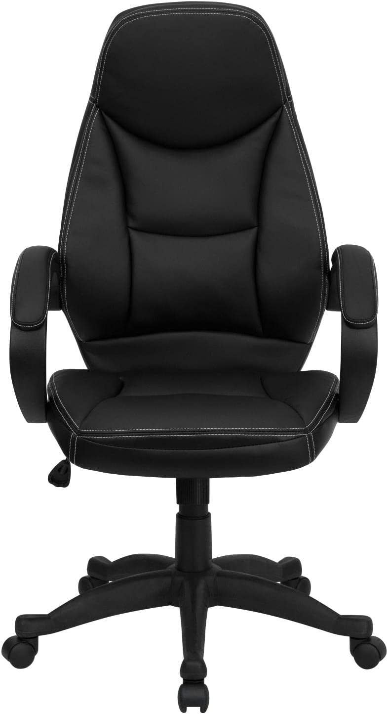 Flash Furniture High Back Black LeatherSoft Contemporary Executive Swivel Ergonomic Office Chair with Curved Back and Loop Arms