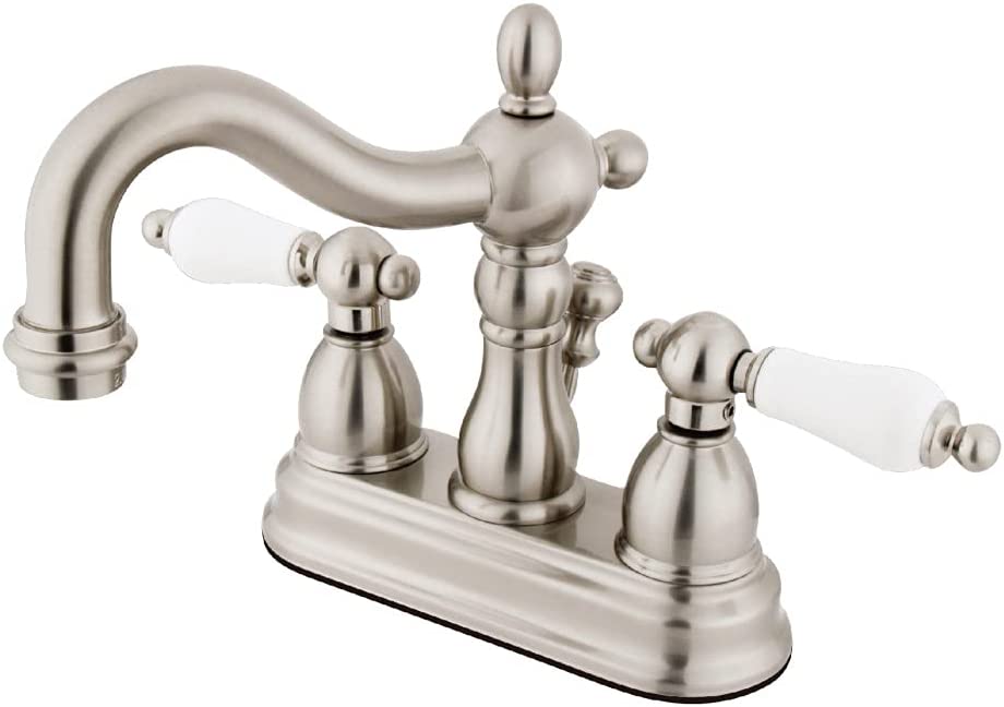 Kingston Brass KB1604PL Heritage 4-Inch Centerset Lavatory Faucet with Porcelain Lever Handle, Polished Chrome and Polished Brass