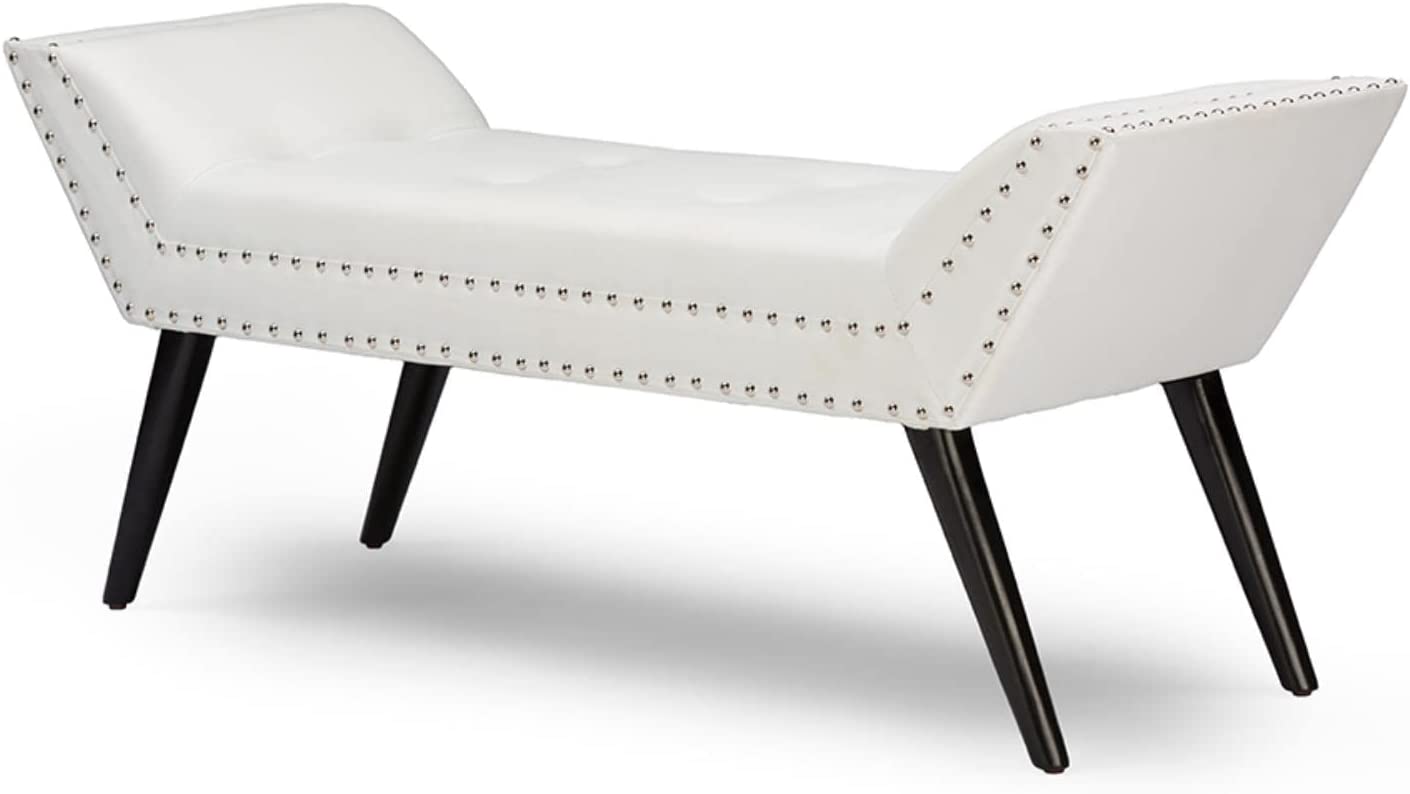 Baxton Studio Wholesale Interiors Tamblin Modern and Contemporary Faux Leather Upholstered Large Ottoman Seating Bench, White