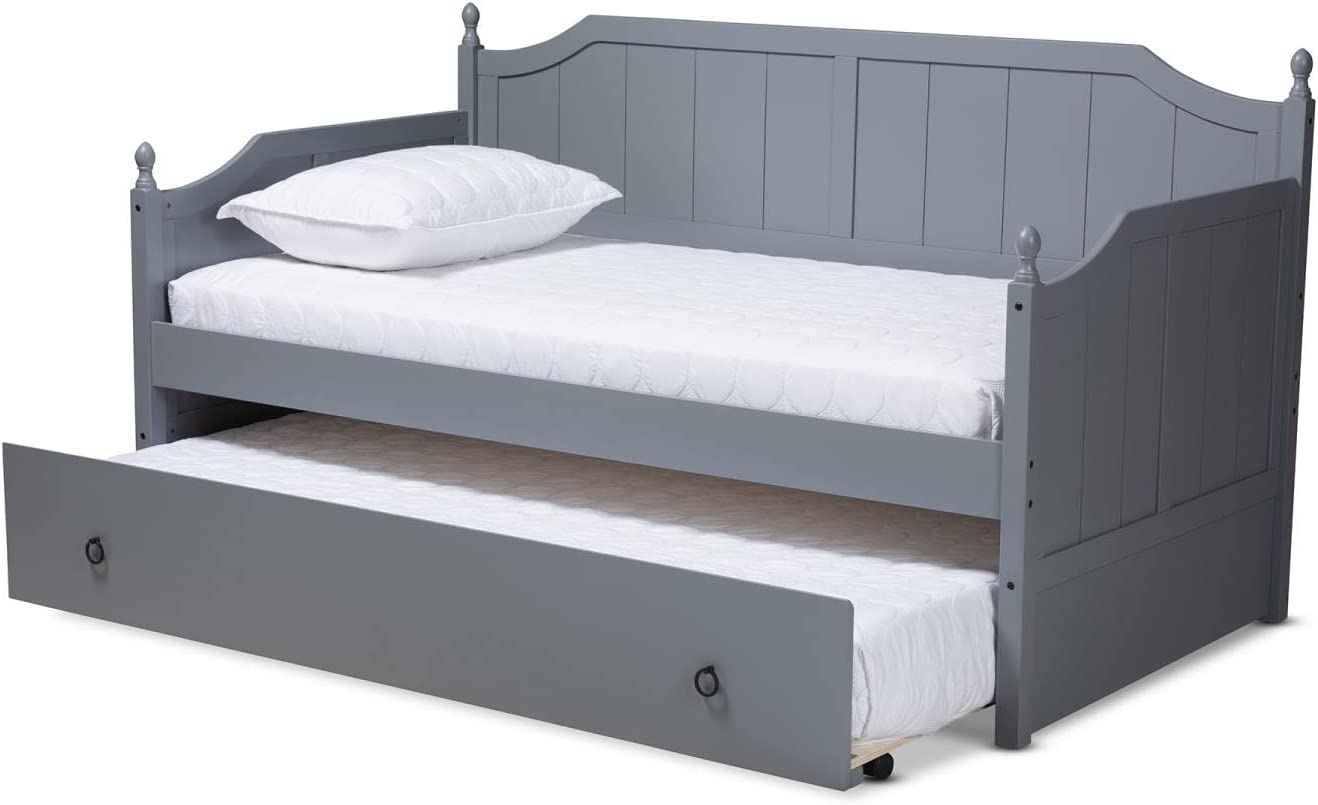 Baxton Studio Millie Cottage Farmhouse Grey Finished Wood Twin Size Daybed with Trundle