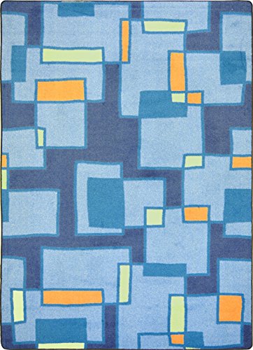 Joy Carpets Kid Essentials Outside The Box Teen Area Rugs, 46-Inch by 64-Inch by 0.36-Inch, Cool Blue