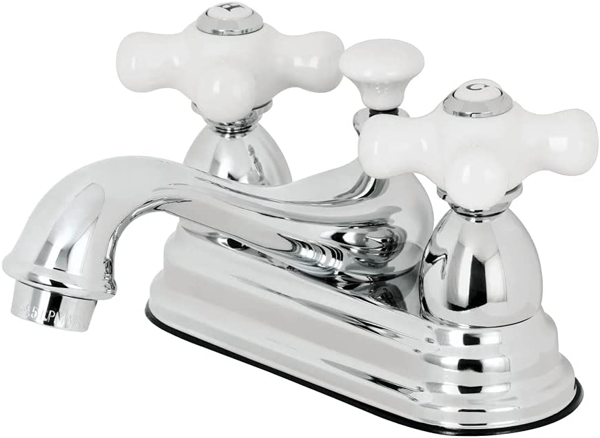 Kingston Brass KS3608PX Restoration 4-Inch Centerset Lavatory Faucet with Porcelain Cross Handle, Brushed Nickel