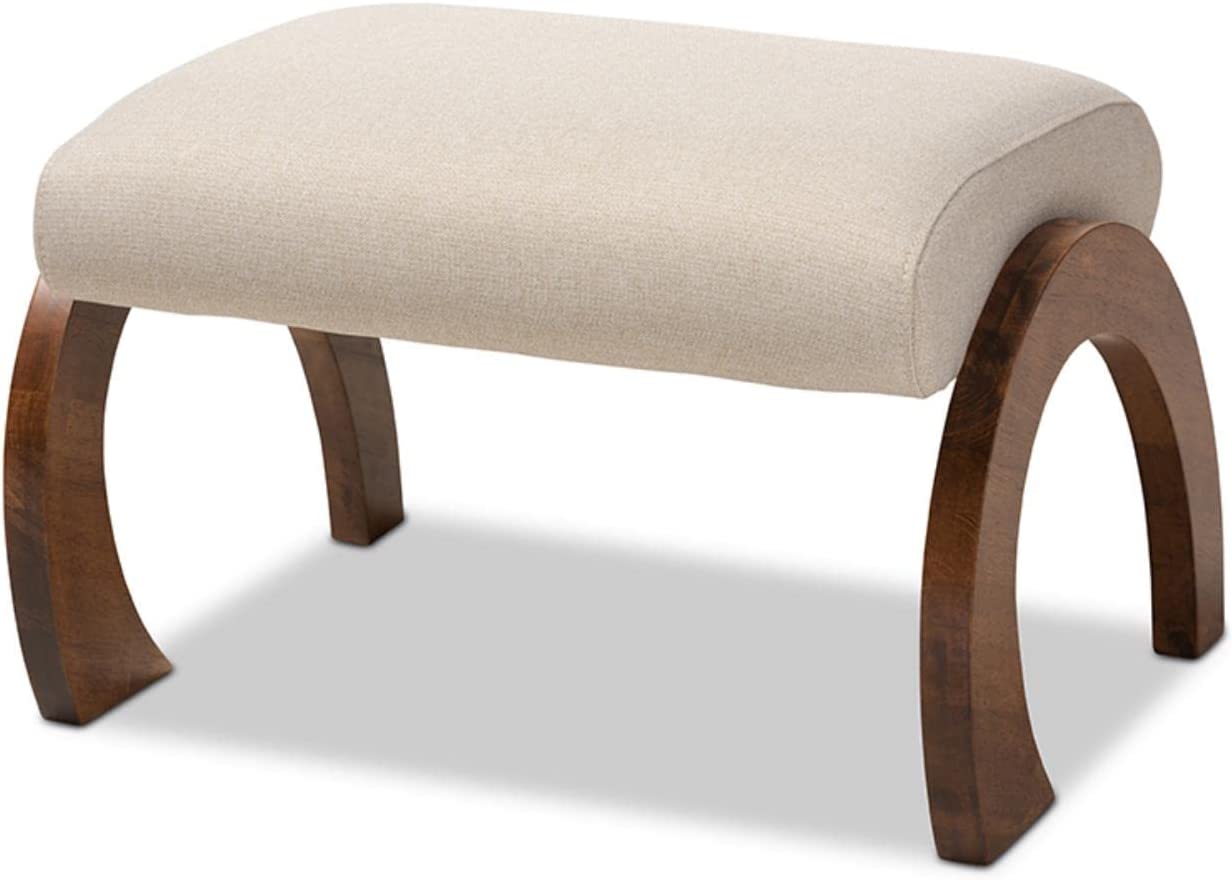 Baxton Studio Sandrine Modern and Contemporary Light Beige Fabric Upholstered Walnut Brown Finished Wood Ottoman