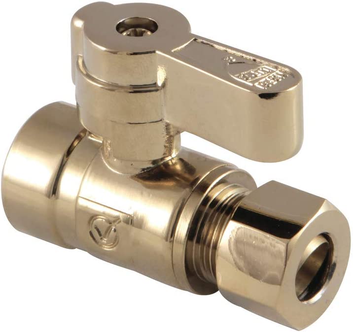 Kingston Brass KF4325PB 1/2 Sweat X 3/8 OD Comp Straight Stop Valve, Polished Brass