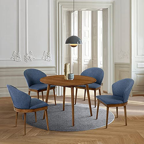 Armen Living Arcadia and Juno Round 5 Piece Dining Set, 42&#34;, Blue/Walnut Wood
