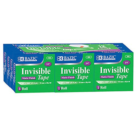 Bazic 3/4&#34; X 1000&#34; Invisible Tape Refill - 12/Pack(Pack of 12)