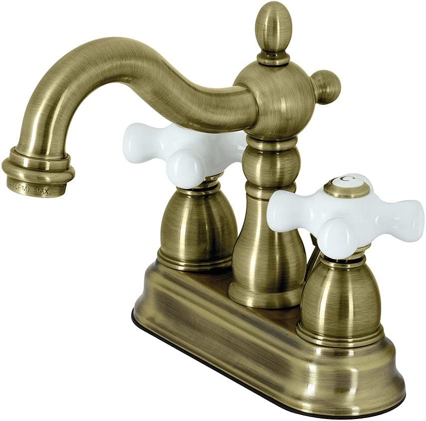 Kingston Brass KB1604PX Heritage 4-Inch Centerset Lavatory Faucet with Porcelain Cross Handle, Polished Chrome and Polished Brass