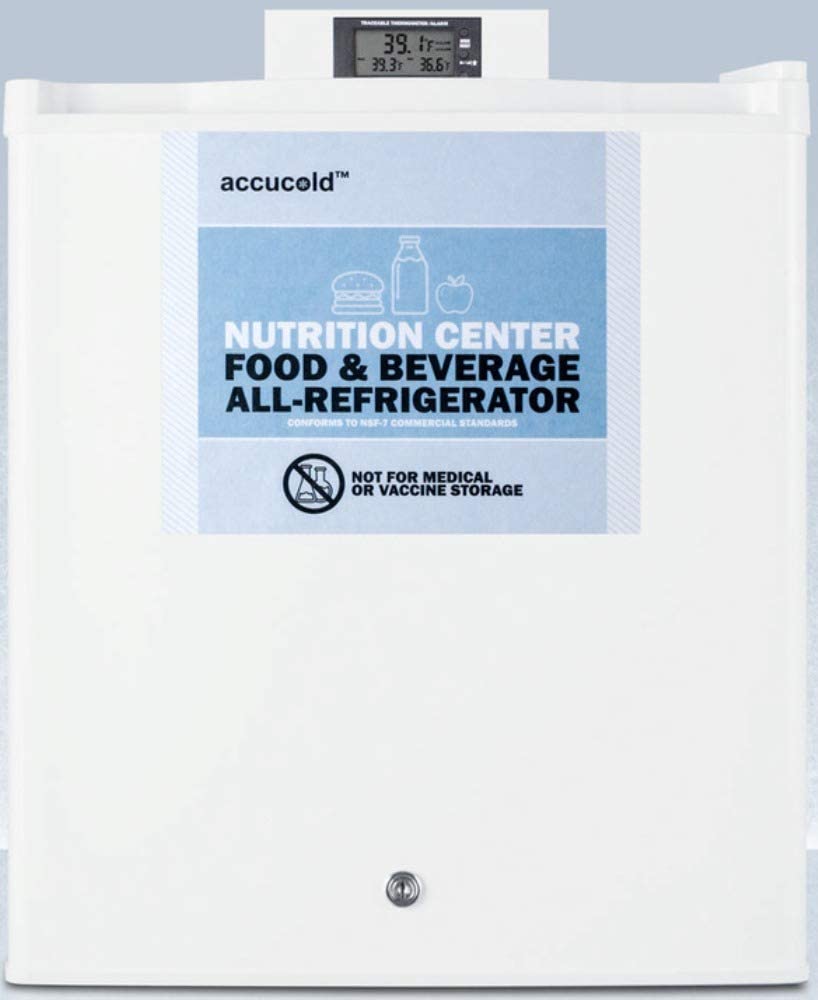 Summit Appliance FFAR25L7NZ Compact Commercially Approved Nutrition Center Series All-Refrigerator in White with Front Lock, Reversible Door, LED Lighting and Digital Temperature Display