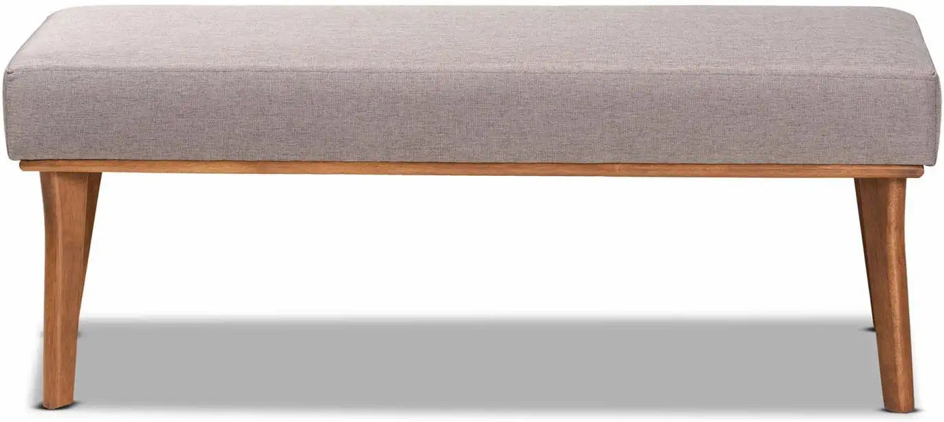 Baxton Studio Odessa Mid-Century Modern Grey Fabric Upholstered and Walnut Brown Finished Wood Dining Bench