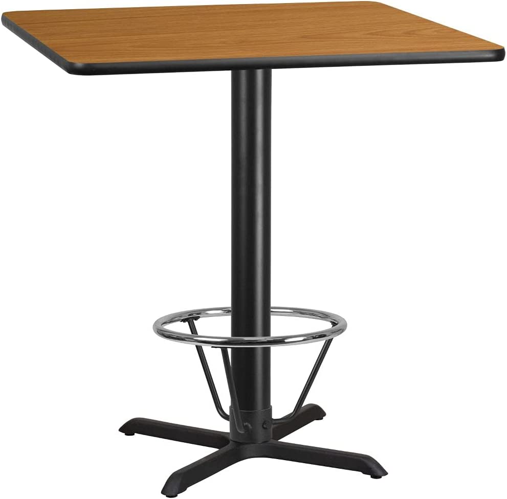 Flash Furniture 42&#39;&#39; Square Natural Laminate Table Top with 33&#39;&#39; x 33&#39;&#39; Bar Height Table Base and Foot Ring