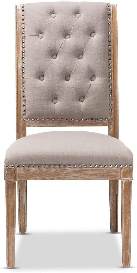 Baxton Studio Charmant French Provincial Beige Fabric Upholstered Weathered Oak Finished Wood Dining Chair