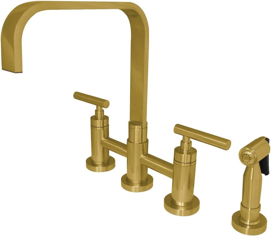 Kingston Brass KS8257CMLBS Manhattan Bridge Kitchen Faucet, Brushed Brass