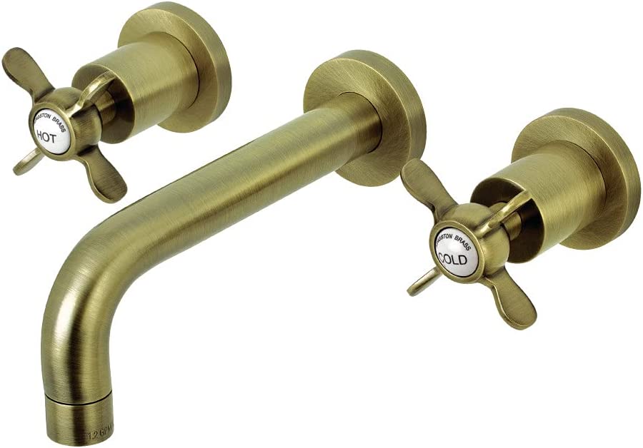 Kingston Brass KS8123BEX Essex 2-Handle 8 in. Wall Mount Bathroom Faucet, Antique Brass