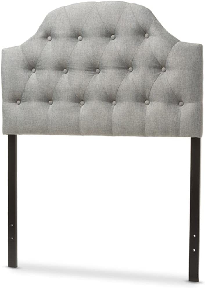 Baxton Studio Morris Modern and Contemporary Grey Fabric Upholstered Button-Tufted Scalloped Twin Size Headboard