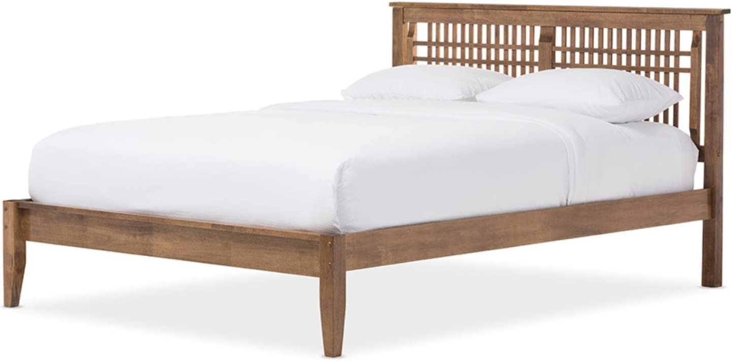 Baxton Studio Loafey Mid-Century Modern Solid Walnut Wood Window-Pane Style King Size Platform Bed