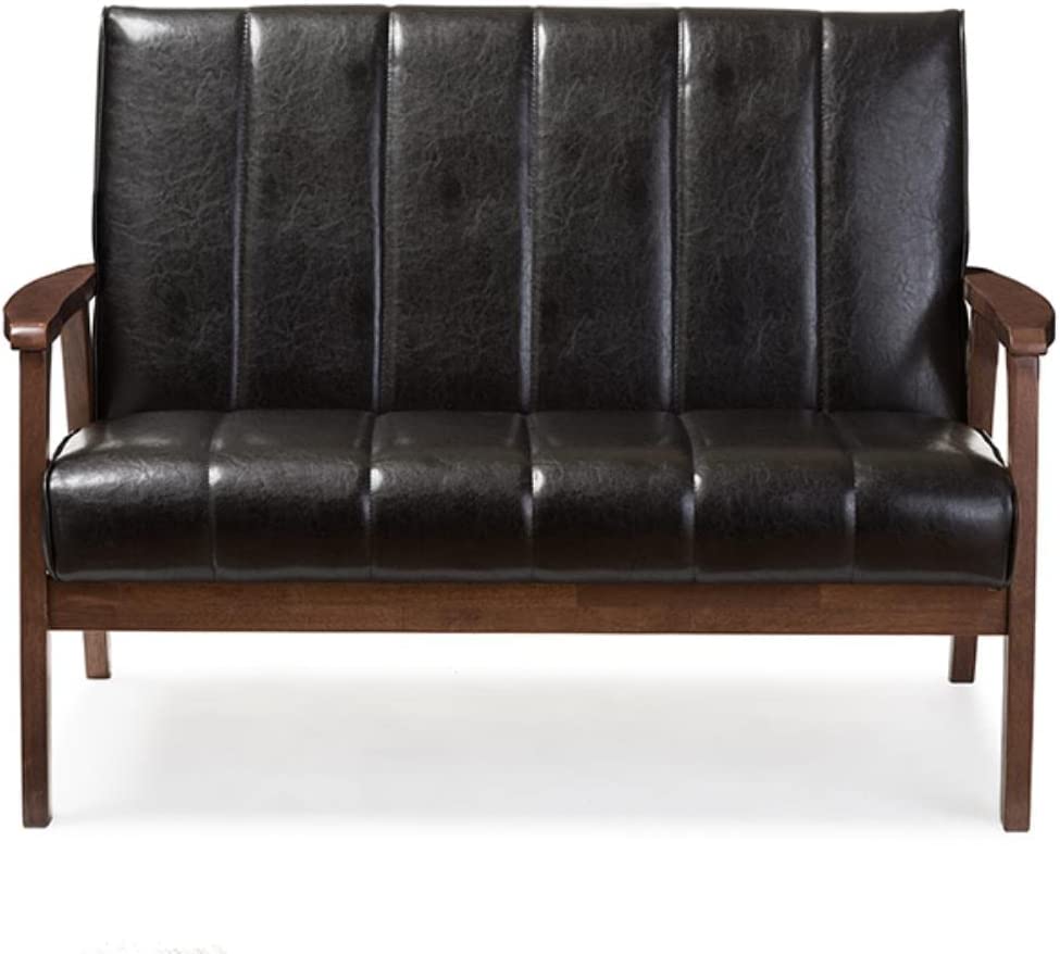 Baxton Studio BBT8011A2-Brown Loveseat Love Seats, 29.45LX44.66WX31.59H, Dark Brown