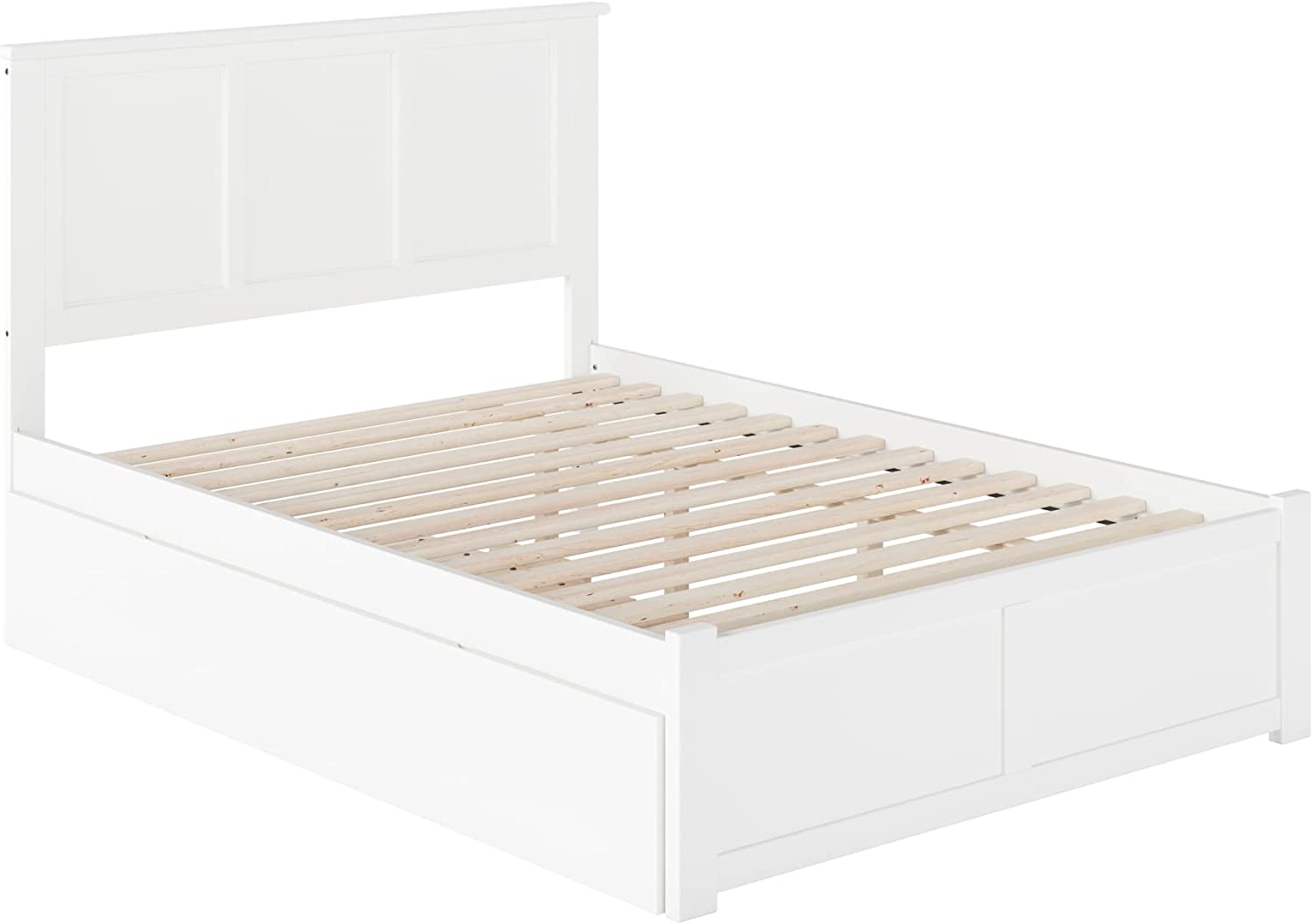 AFI Madison Platform Bed with Flat Panel Footboard and Turbo Charger with Twin Size Urban Trundle, Full, White